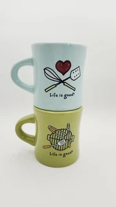 2 tazas "Life is Good": tazas de café con temas de parrilla y horneado, 10 oz. Lime & Aqua - Imagen 1 de 24