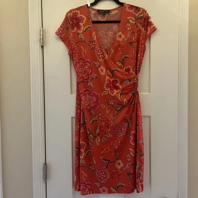 Jones New York Signature Womens Floral Jersey Wrap Dress Size Small Orange - Image 1 of 3