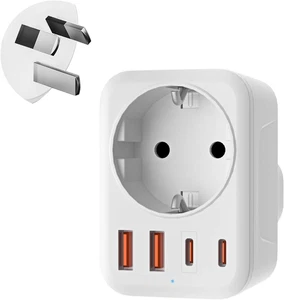 Denlane Adapter Australien, 5 in 1 Reiseadapter Australien Mit 1 AC & 2 USB-C &  - Bild 1 von 7
