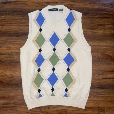 Bobby Jones Argyle Tejido Suéter Chaleco Para Hombres S Cachemira Seda Lana Italia Abuelo Foto 1 de 4