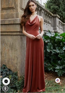 Jenny Yoo Red Velvet Sullivan Sleeveless Bridesmaid Maxi Dress Cowl Neck Size 2 - Picture 1 of 12