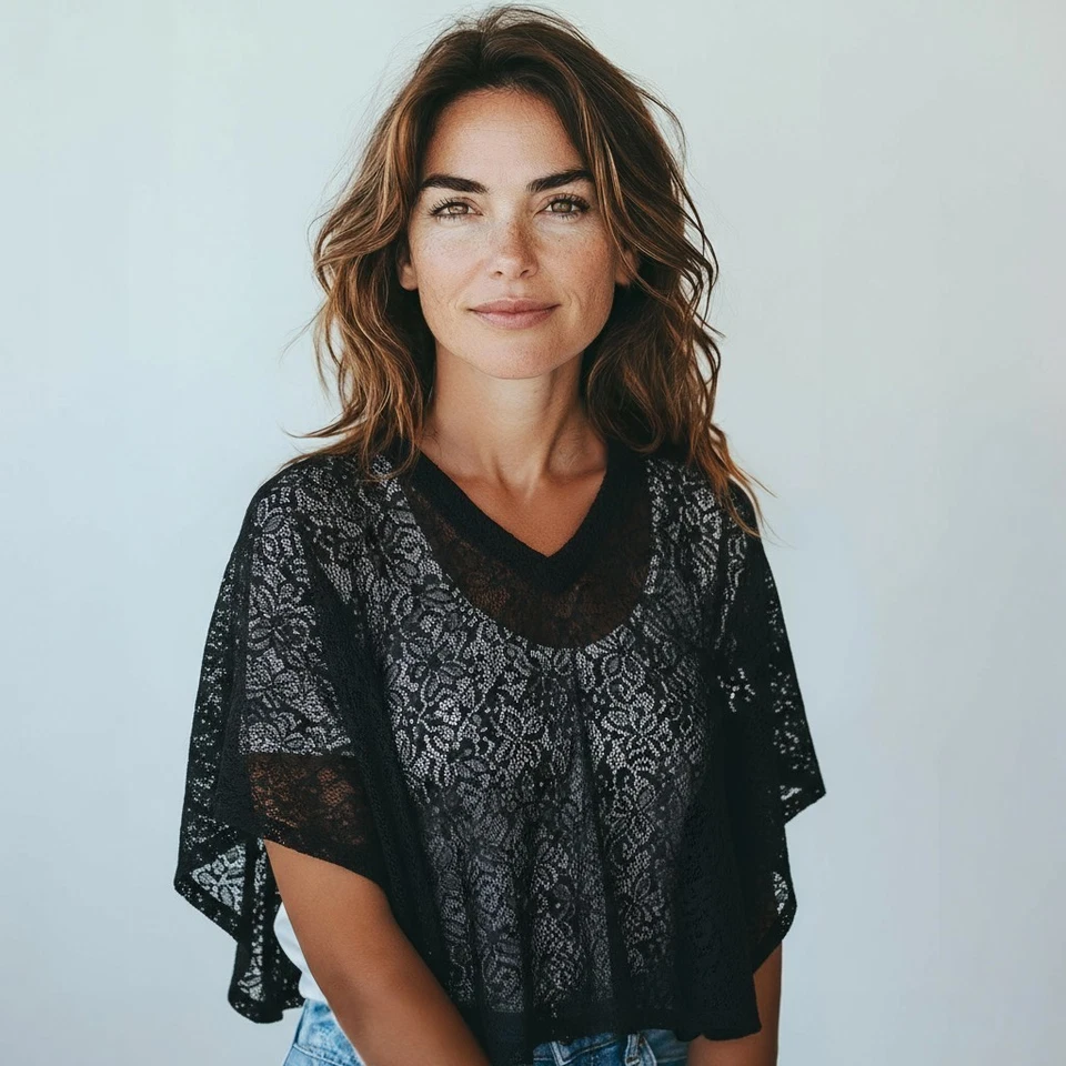 Бонго летучая мышь верхний вязаный кружевной подростков короткий рукав маленький черный - Изображение 1 из 4