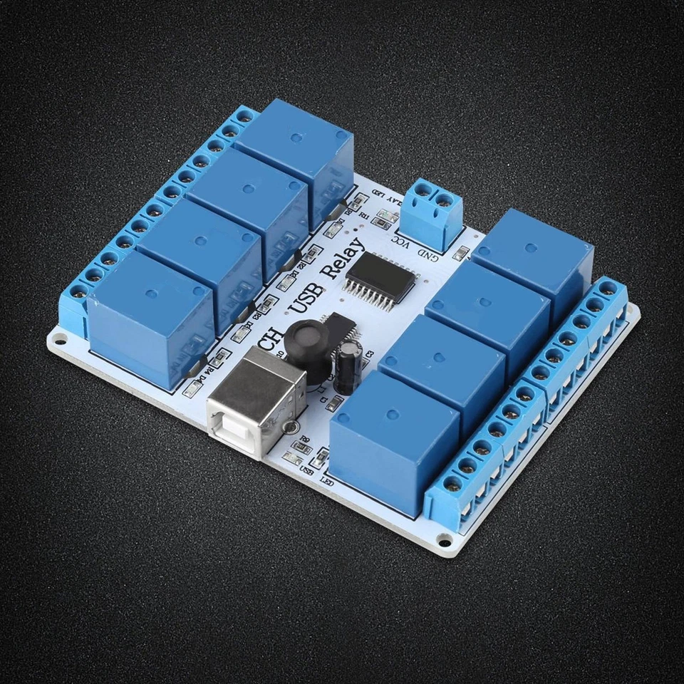 8-channel 12VDC Type B USB Relay Board Module Controller For Automation Robotics - Image 1 of 4
