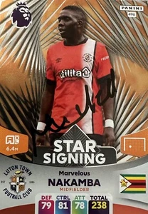 Actualización de tarjeta firmada a mano Panini Adrenalyn XL 24 Luton Town Maravilloso Nakamba - Imagen 1 de 1