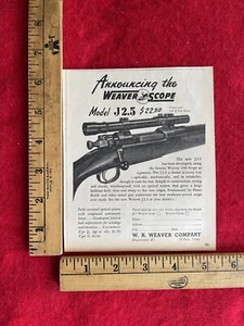 Vintage 1947 Print Ad Weaver Scope Model J 2.5 Hunting Scope Ad Only - Picture 1 of 1