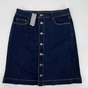 Gonna nuova con etichette Ann Taylor denim da donna A-Line taglia 4P Petite blu scuro bottoni denim - Foto 1 di 12