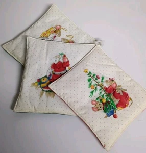 Vintage Mäuse Weihnachten Topflappen Urlaub Topflappen Heißpads Handarbeit - Bild 1 von 13