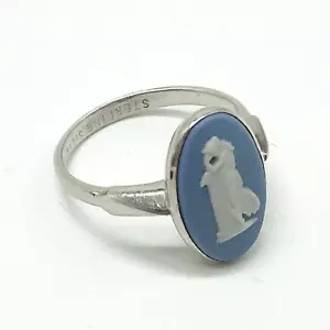 Wedgwood Oval Shape Blue Jasperware & Sterling Silver Ring UK Size "O" - Tested - Picture 1 of 18