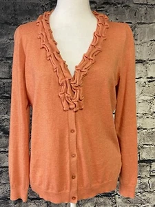 Talbots Womens Sweater Cardigan Medium Orange Wool Blend Soft Casual Work - Picture 1 of 10