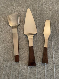 Vintage MCM BURNCO Japan Hostess Set & Deluxe Spreader Lot of 3 Stainless & Wood - Picture 1 of 7
