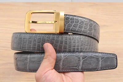 Gray Genuine CROC LEATHER Skin Men's Belt - W 1.3 inch - Image 1 of 4