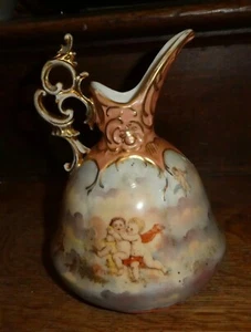 Antique Victoria Porcelain Carlsbad Austria Peach Pale Blue Angels Cherub Ewer - Picture 1 of 5