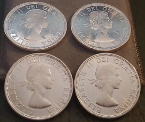 Lot of (4)  1964 Canada Silver Dollar Foreign Coin Silver Dollars 80% Silver BU