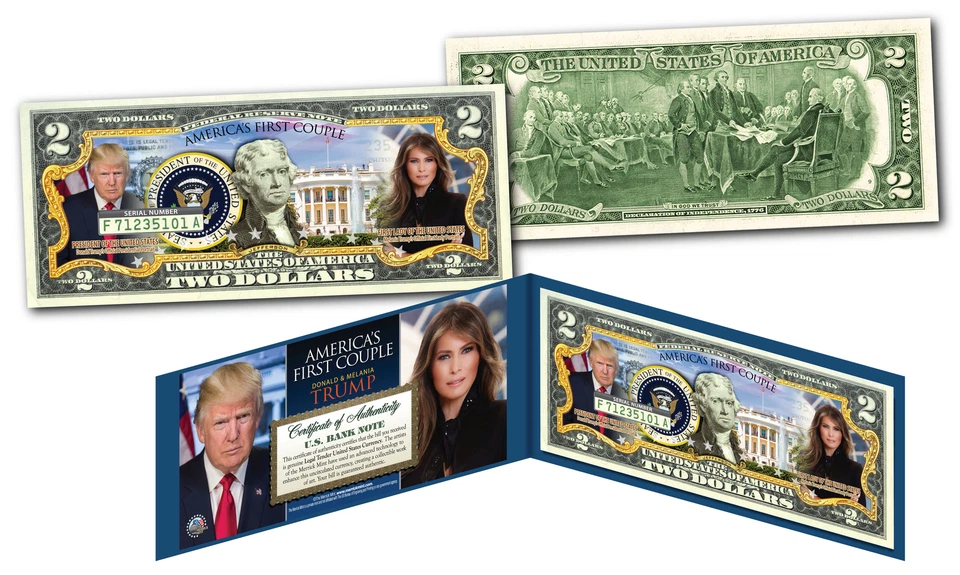 DONALD & MELANIA TRUMP * Primera pareja presidencial * Billete oficial genuino de $2 Foto 1 de 1