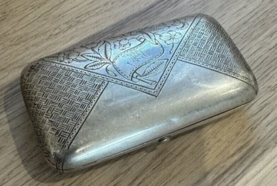 19ANTIGUA CAJA DE CIGARRILLOS IMPERIAL RUSA 84 PLATA GRABADO FLORAL C.1892s Foto 1 de 4