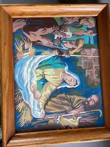 Vintage 14”x18” Paint by Number Nativity Scene Bible Religious Jesus Painting - Picture 1 of 2