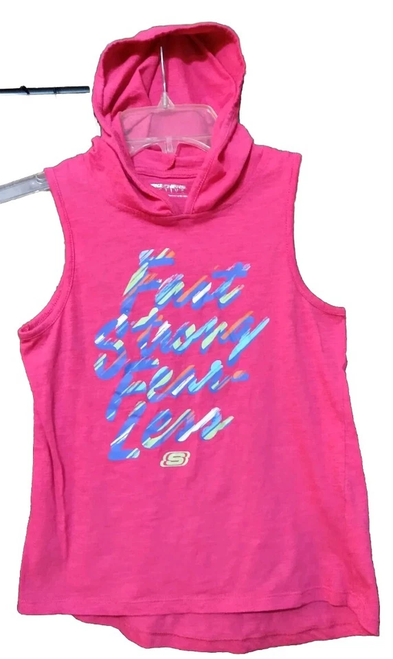 Girls Skechers Active Hot Pink Graphic Print Hooded Tank Size 10/12 - Image 1 of 1