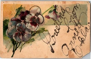 Grüße von Arnett OK Blumen Glitzer Vintage Postkarte J24 - Bild 1 von 2