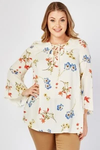 New Simply Be Spring Cream & Multi Colour Floral Lattice Blouse Top PLUS Size 22 - Picture 1 of 2