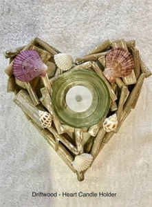 SINGLE CANDLE HOLDER HEART - DRIFTWOOD - HOME DECORATION 15cm - Picture 1 of 1
