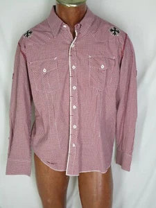 Monarchy Red Gingham Check Shirt XXL Beautiful Embroidery - Picture 1 of 6