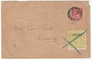 1913 CANTERBURY PMK COPERTINA LOCALE + SUD-EST & CHATHAM FRANCOBOLLO 2d KENT - Foto 1 di 2