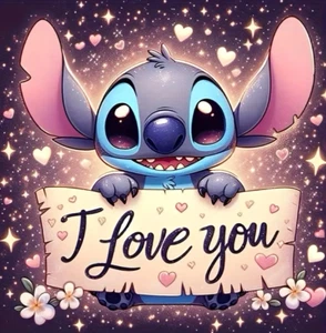 5D Diamond Painting*Stitch - I love you*Lilo & Stitch*30x30cm*Runder Diamant*NEU - Bild 1 von 3
