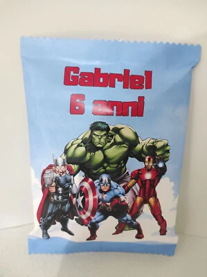25 pz Avengers Patatine 25 gr personalizzate con nome e anni Party Festa Gadget  - Immagine 1 di 3