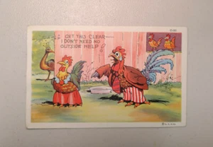 Vintage PC - C.T. Farm Comic - Rooster and Hen in Barnyard - Unposted - GC - Picture 1 of 2