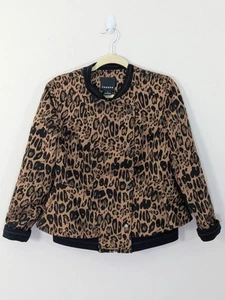 Trouve Bomber Jacket Womens Sz M Brown Animal Print Peplum Hem Full Zip - Picture 1 of 8