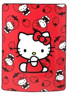Hello Kitty Erdbeeren Rot Überwurf Decke 45” x 60”, Neu - Bild 1 von 1