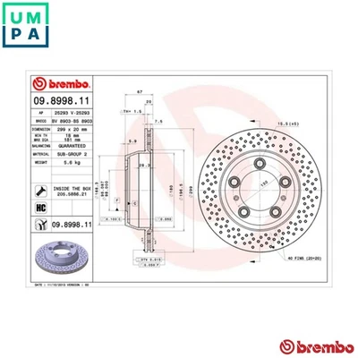 2x BRAKE DISC 09.8998.11 FOR PORSCHE BOXSTER/718 CAYMAN DPHA/MDD.NC 2.5L 4cyl - Image 1 of 4