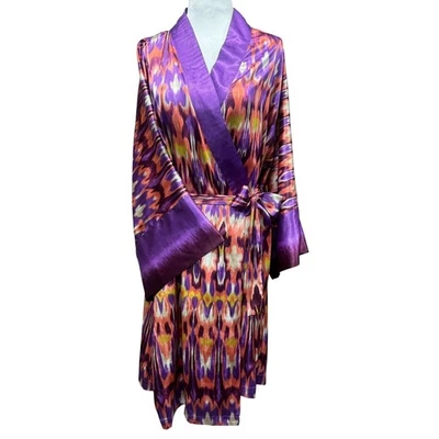 Oscar de la Renta Women's Purple Ikat Print Kimono Robe Lounge Cover Up SZ L - Image 1 of 4