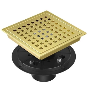 Shower Drain 6 Inch Brushed Gold, Stainless Steel Square Shower Floor Drain K... - Picture 1 of 7