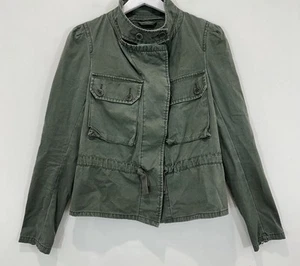 Country Road Jacket Women M (AU 12) Green Button Up Cotton Drawcord Cuff Zipper - Picture 1 of 10