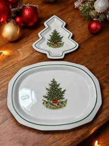 Pfaltzgraff Christmas Heritage 16" Oval Serving Platter & Tree Cookie Plate - Picture 1 of 17