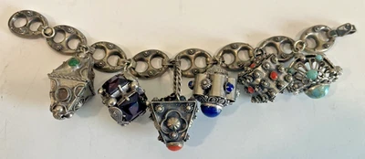 Pulsera italiana etrusca 800 plata 6 dijes de colección con piedras preciosas Italia COMO ESTÁ Foto 1 de 4