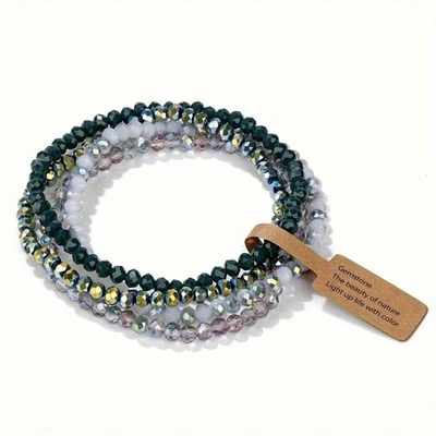 Women's Colored Glass Beaded Bracelet Retro Fashion Stacked Bracelet Jewelry  - Image 1 of 4