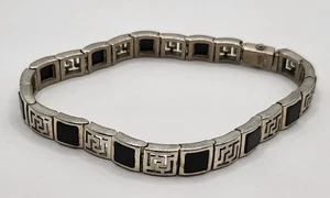 925 Sterling Silber und Onyx Griechisches Schlüssel Design Armband Vintage - Bild 1 von 7