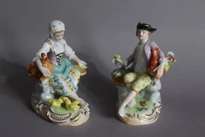 Potschappel Dresden 2 Figuren Bauernmädchen und Bauerjunge m. Federvieh & Blumen - Picture 1 of 15