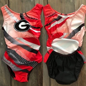 Leotard nuovo con etichette Georgia UGA Gymdogs Bulldog rosso nero college ginnastica schiena aperta - Foto 1 di 5