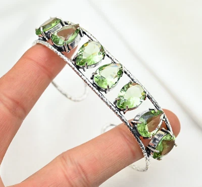 Green Amethyst Bracelet Gemstone Handmade 925 Sterling Silver Bridesmaid Jewelry - Image 1 of 4
