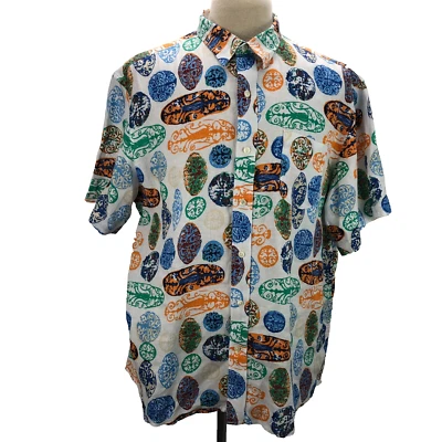 Lands End XL Multicolor Floral Linen Button-Up Short Sleeve Casual Men's Shirt - Image 1 of 4