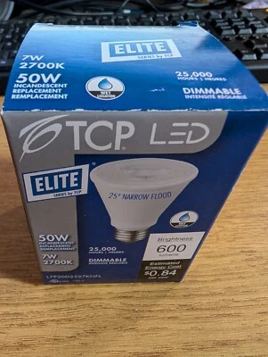 TCP LED 7W PAR20 Dimmable 2700K Narrow Flood 25 Degree Beam Angle L7P20D2527KNFL - Image 1 of 3