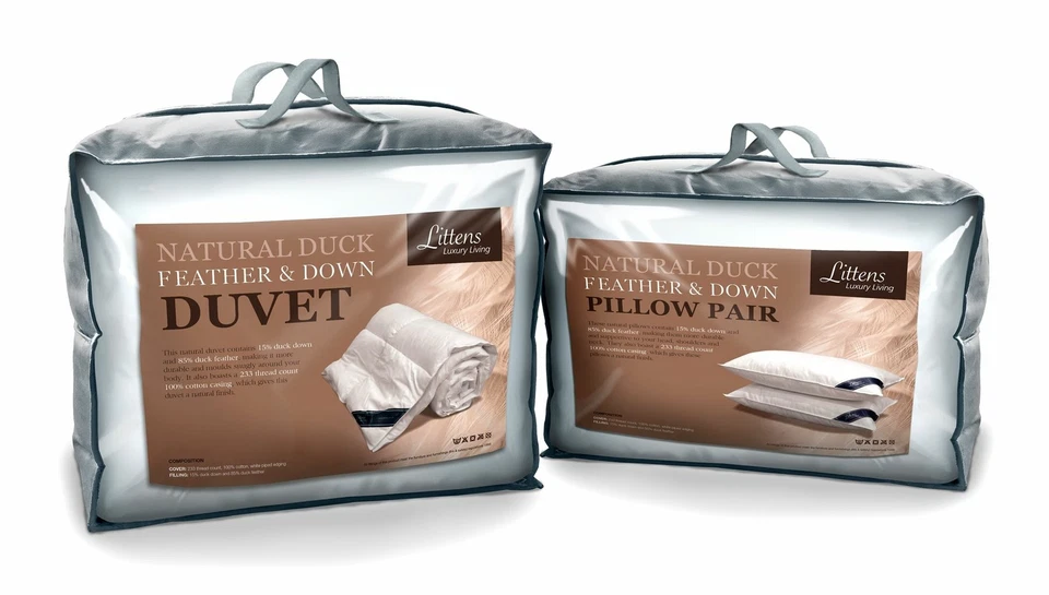 LITTENS Superking Bed Size Duck Feather & Down Duvet Quilt & 2 Pillows, 230TC Cotton