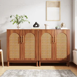 Tribesigns 59" Rattan Sideboard Buffet Cabinet Accent Storage Cabinet Kitchen - Picture 1 of 8
