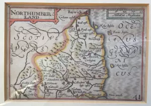 Mapa antiguo enmarcado c1676 - P. Van Den Keere "velocidad en miniatura" de Northumberland - Imagen 1 de 3