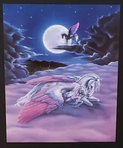 Fantasy weißes EINHORN und Baby schlafend Vintage Poster Druck 20 x 16 - Bild 1 von 1