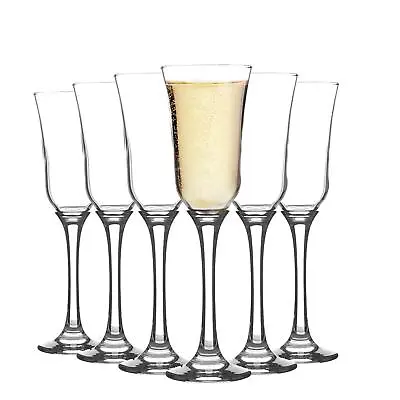 Tromba Stemmed Champagne Flutes Set Of 6 Dinner Glassware 225ml Clear • 17.08£
