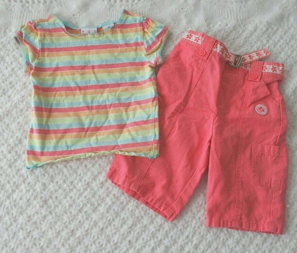 TKS 2T Completo Bambina Capri Pantaloni Camicia a Righe Primavera Estate Autunno - Immagine 1 di 2